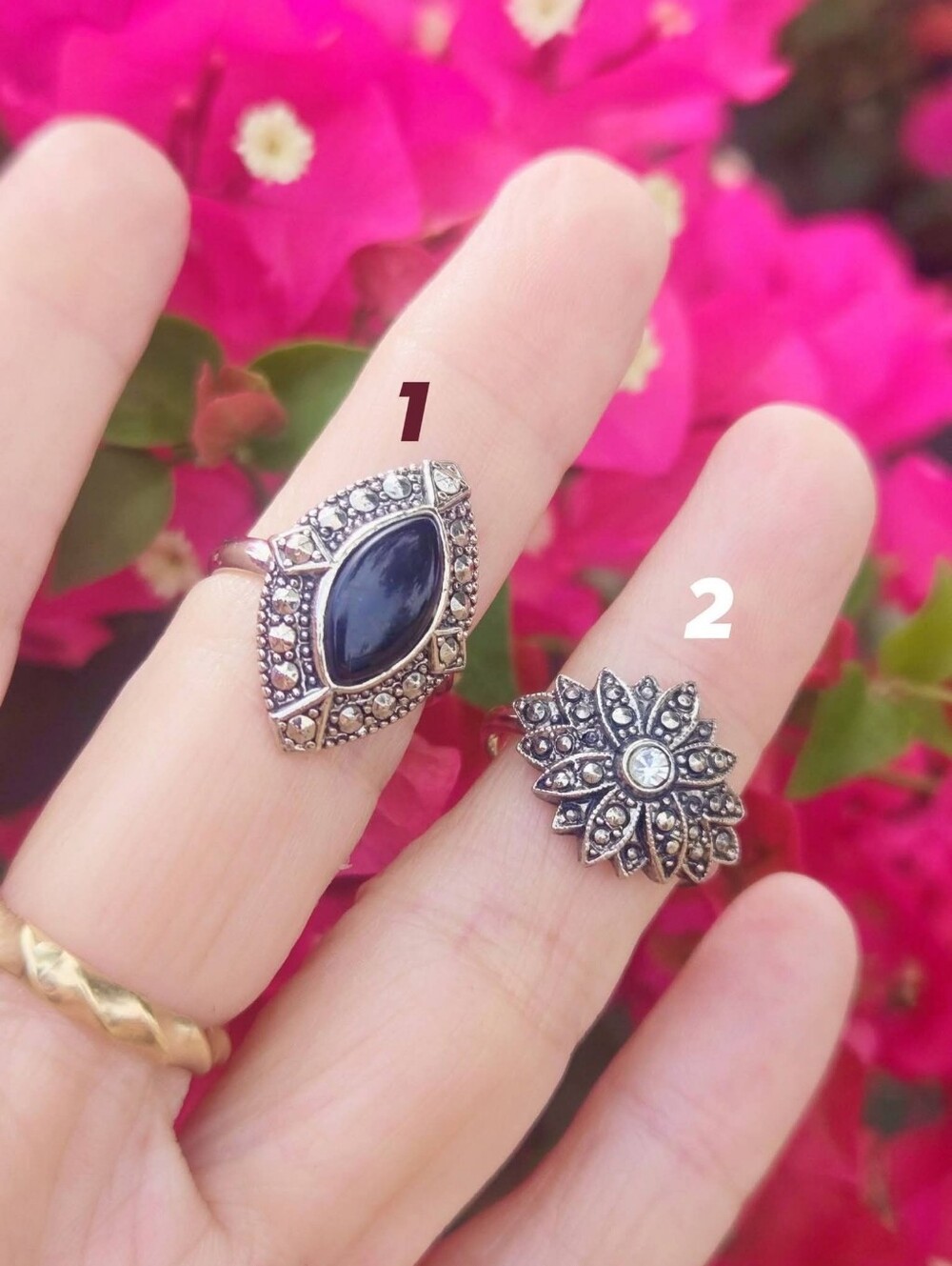 Pair of Black and Silver Rings